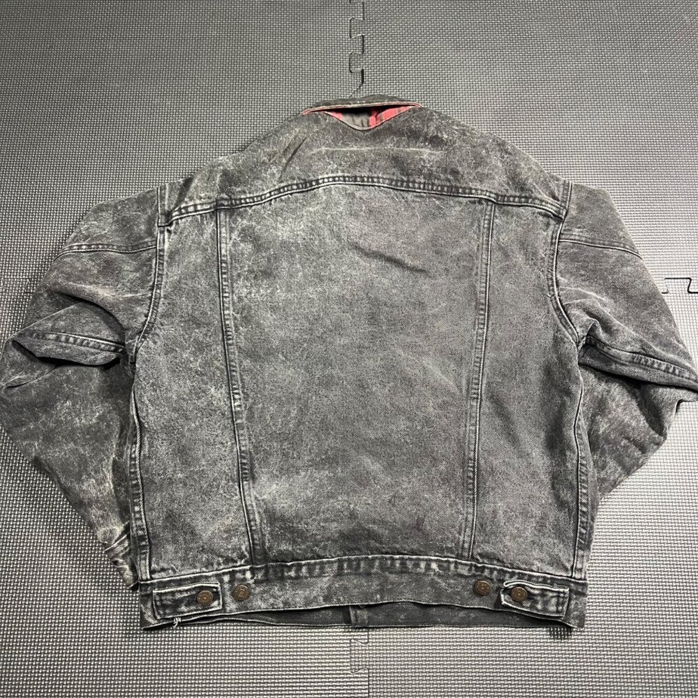 Levis Vintage1987 Acid Wash Denim Jacket Red Plaid Lining Made In USA Size M - Picture 10 of 10